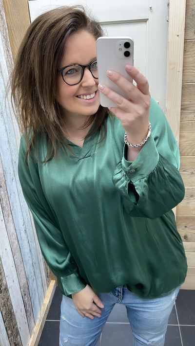 PS BLOUSE 'ZIJDE V-HALS' | FLESSENGROEN