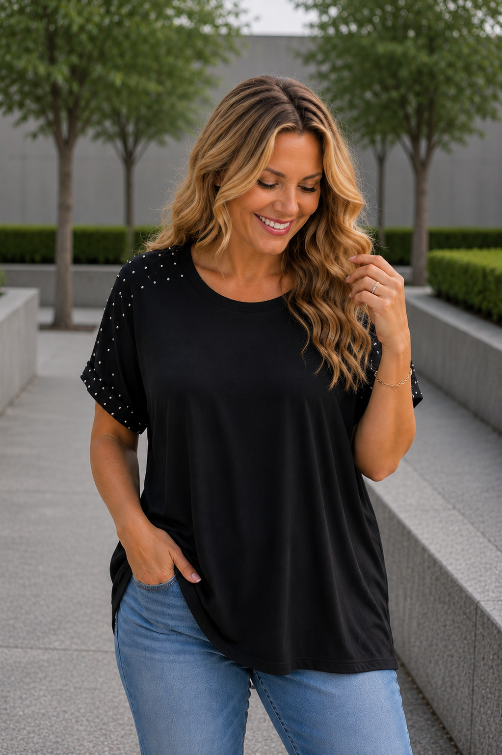PS TOP ‘STUDS' | ZWART