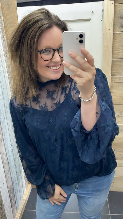 PS BLOUSE 'KANT' | DONKERBLAUW