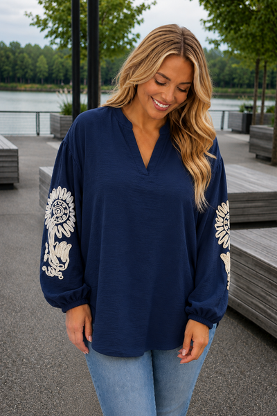 PS BLOUSE 'BLOEM' | NAVY