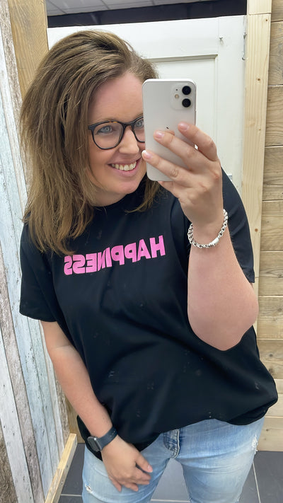 PS T-SHIRT ‘HAPPINESS' | ZWART