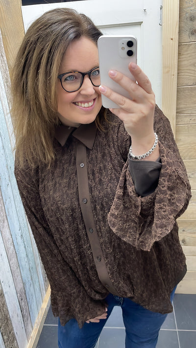 PS BLOUSE KANT ‘TROMPETMOUW’ | BRUIN