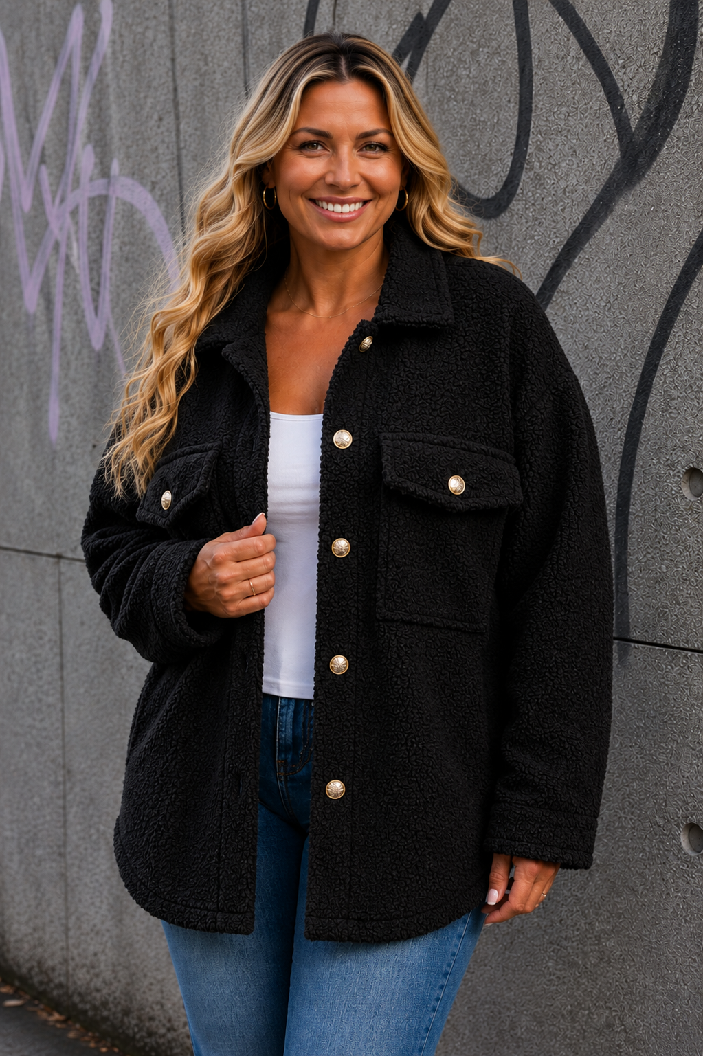 PS VEST 'TEDDY' | ZWART