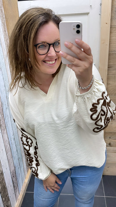 BLOUSE 'BORDUURSEL' | BEIGE