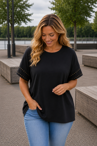 PS T-SHIRT 'STUDS' | ZWART