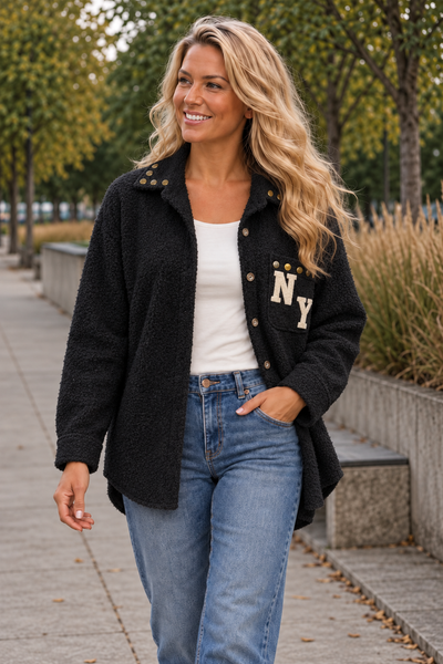 PS BOUCLÉ VEST 'NY' | ZWART