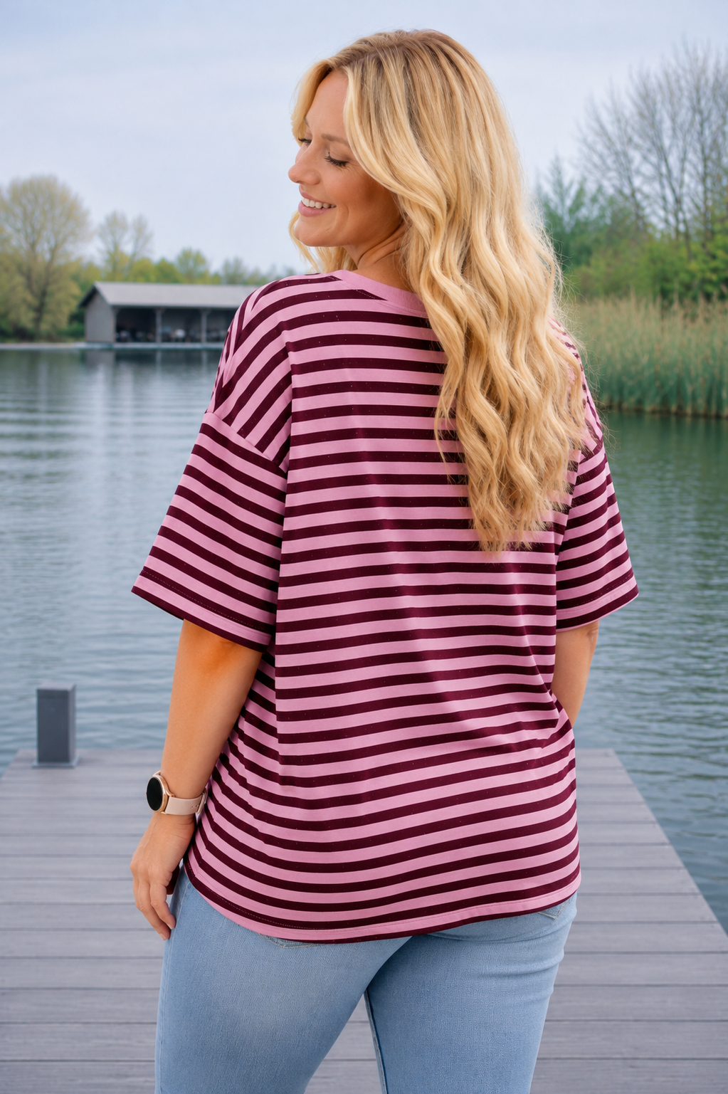 PS TOP ‘GLITTERS STREPEN' | BORDEAUX