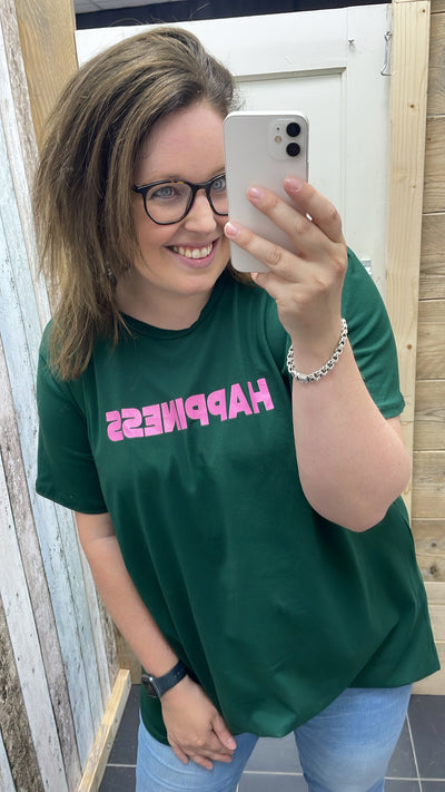 PS T-SHIRT ‘HAPPINESS' | DONKERGROEN
