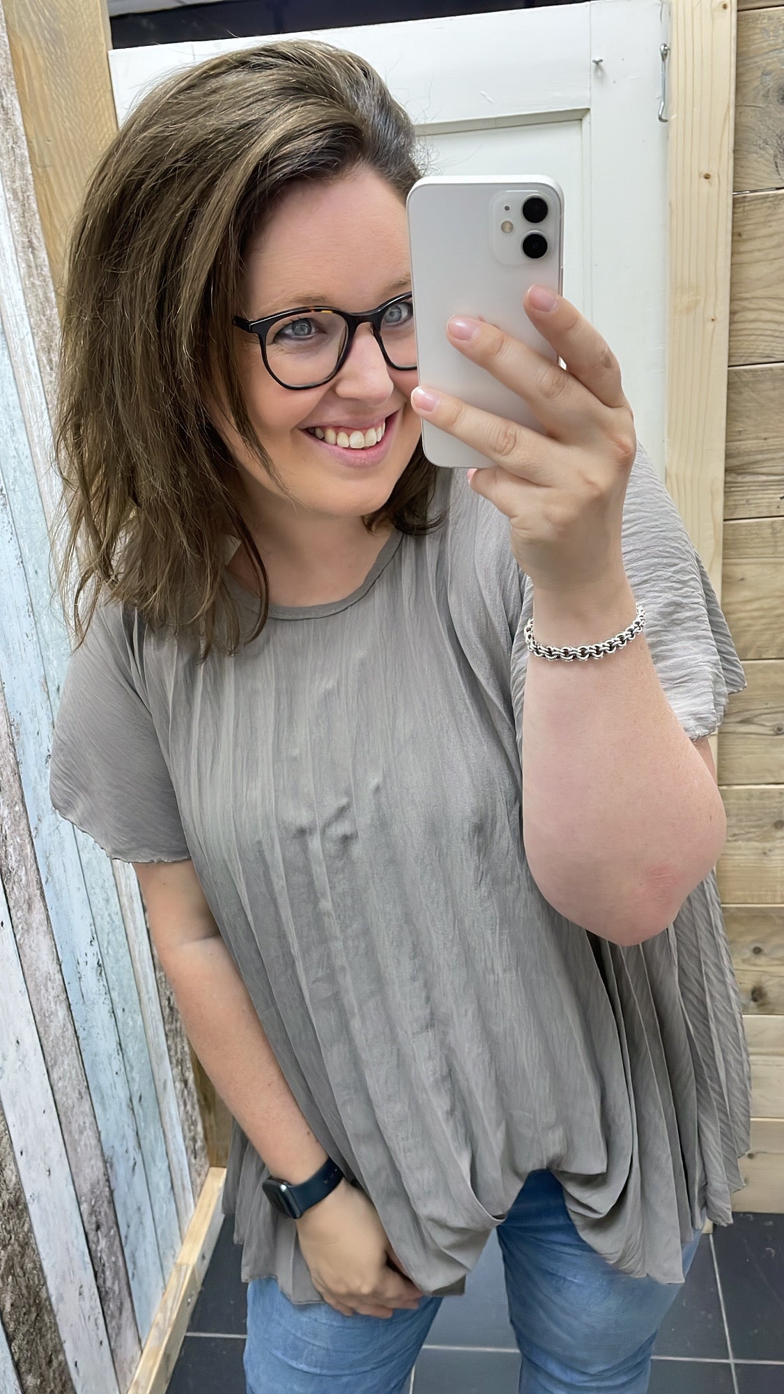 PS BLOUSE 'PLISSÉ' | GRIJS/TAUPE
