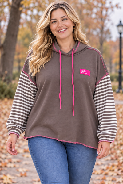PS HOODIE 'STREPEN' | TAUPE