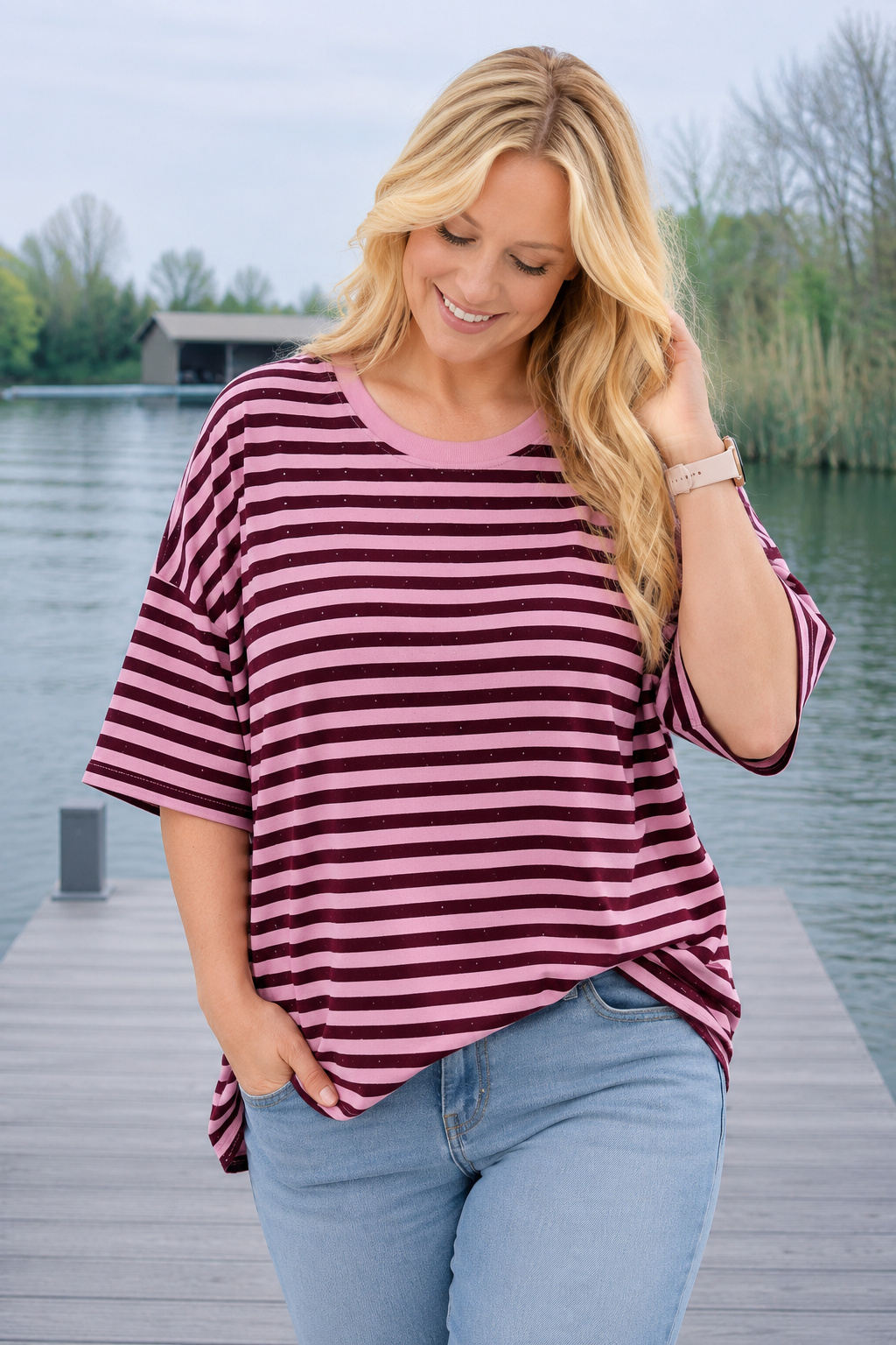 PS TOP ‘GLITTERS STREPEN' | BORDEAUX