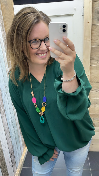 PS2 BLOUSE ‘KETTING’ | DONKERGROEN