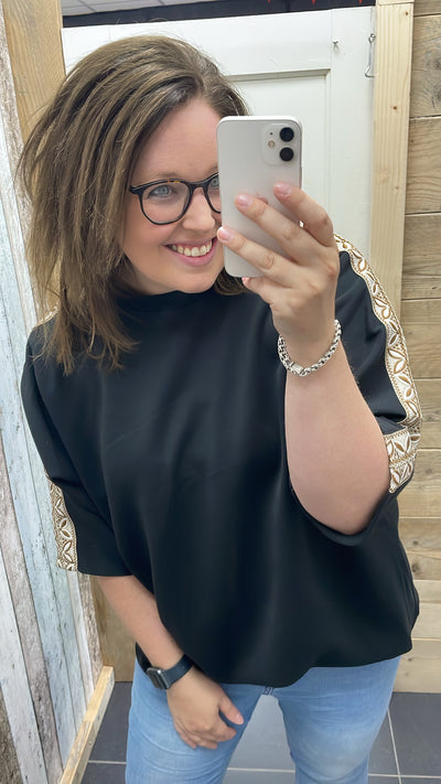 PS TOP 'BORDUURSEL MOUW' | ZWART