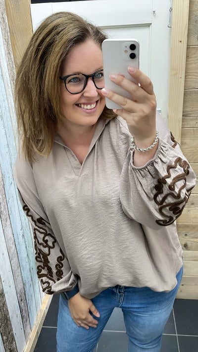 PS BLOUSE ‘BORDUURSEL TOUW’ | TAUPE