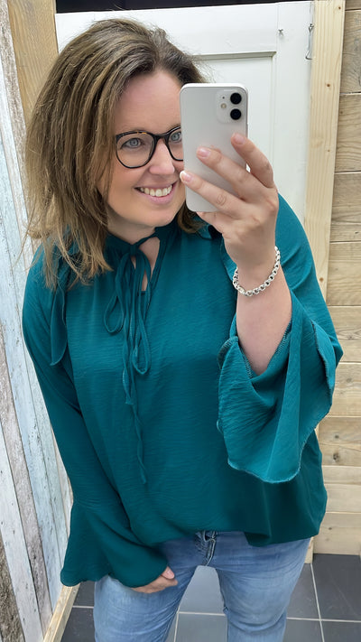 PS BLOUSE ‘TROMPETMOUW’ | PETROL
