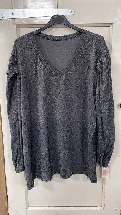 PS BLOUSE 'POFMOUW GLITTER' | ANTRACIET