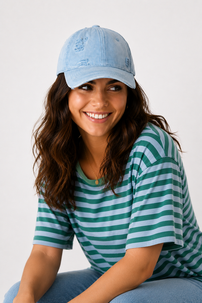 BASEBALLPET 'DAMAGE' | LICHT JEANSBLAUW