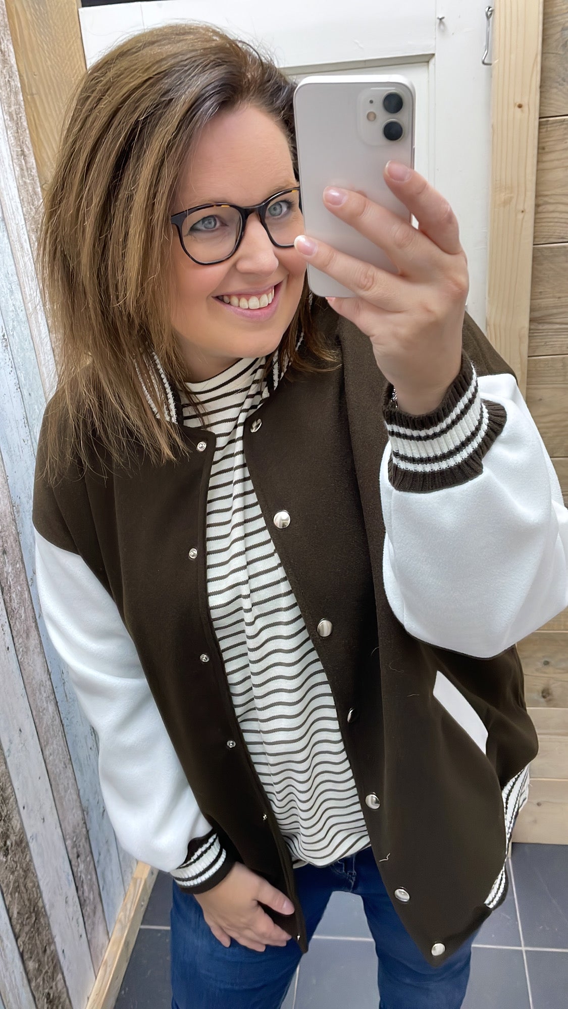 PS LONGSLEEVE 'STREPEN' | OFF-WHITE/BRUIN