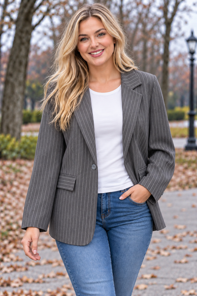 PS BLAZER 'KRIJTSTREEP' | GRIJS