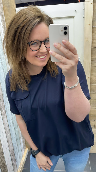 PS T-SHIRT ‘POCKET' | DONKERBLAUW