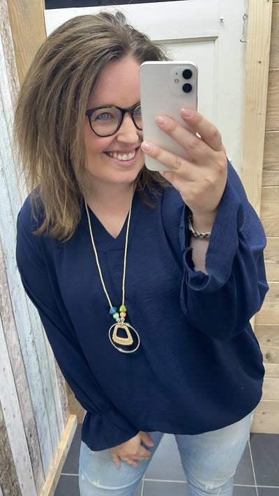 PS BLOUSE ‘KETTING’ | DONKERBLAUW