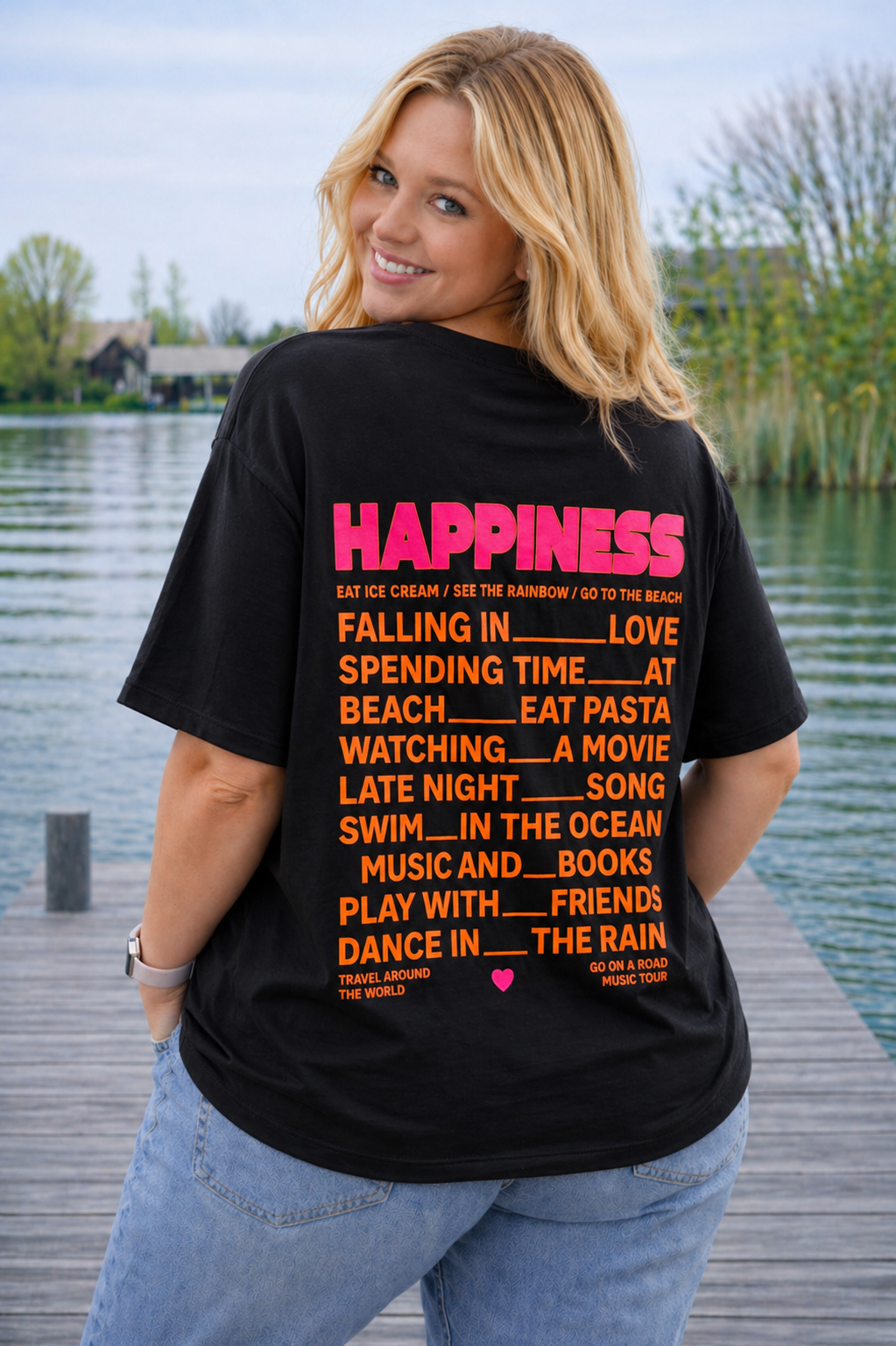 PS T-SHIRT ‘HAPPINESS' | ZWART