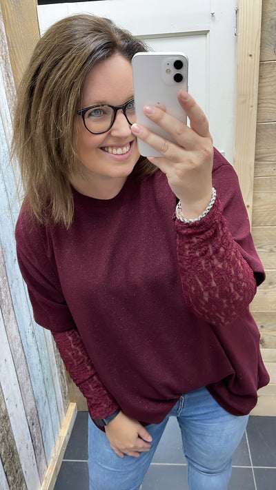 PS TOP 'GLITTER KANT' | BORDEAUX