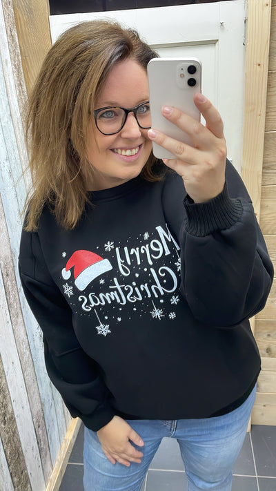 SWEATER 'MERRY CRISTMAS' | ZWART