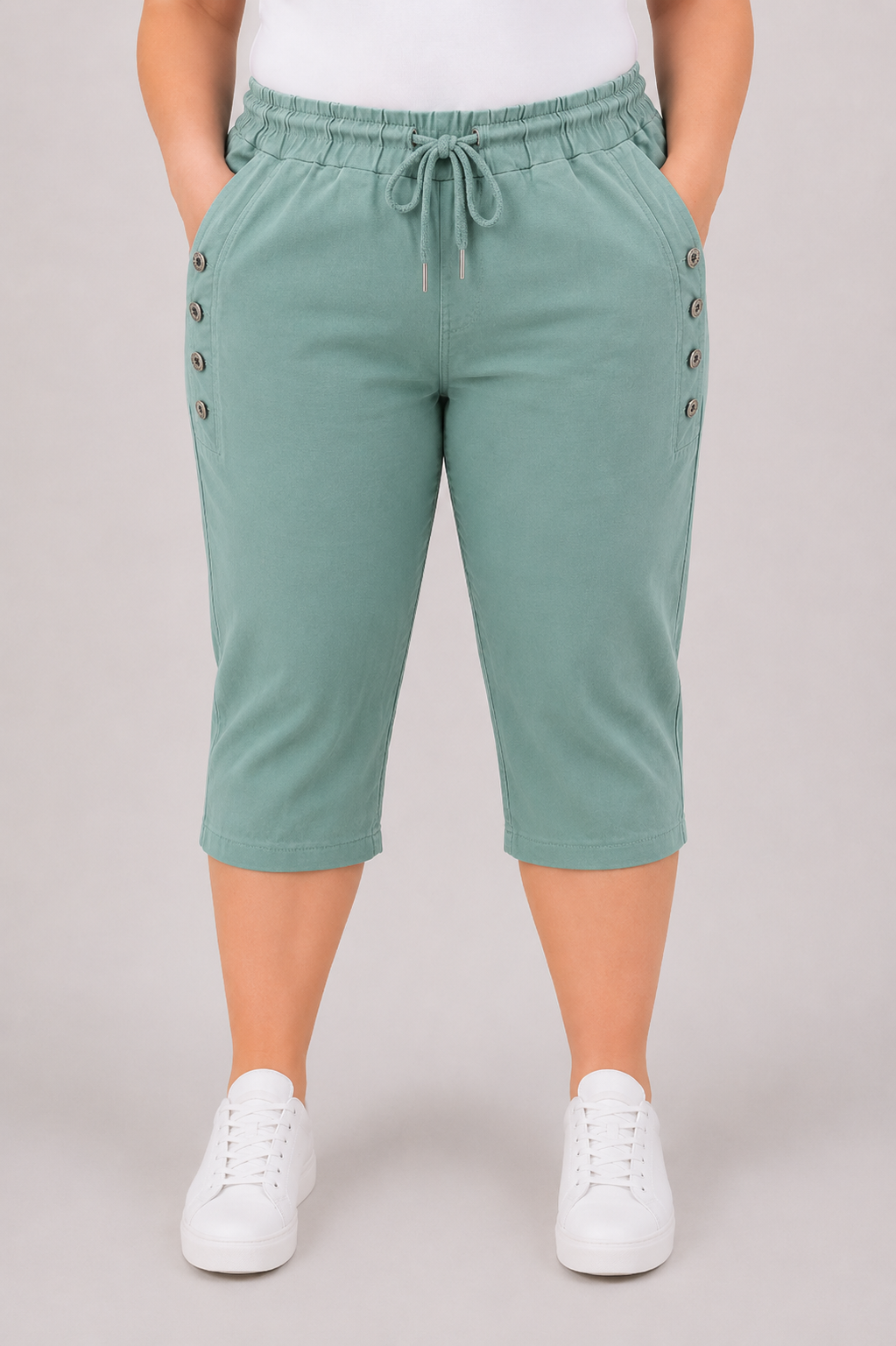 PS COMFY BROEK 'KORT KNOPEN' | ZACHTGROEN