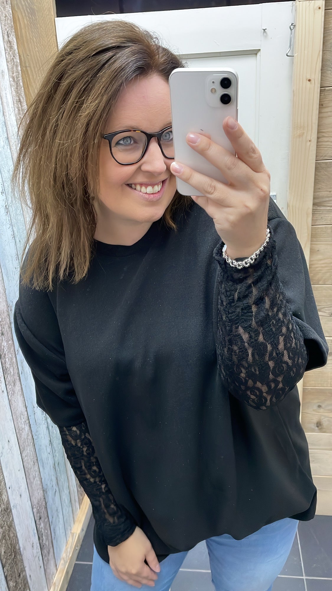 PS TOP 'GLITTER KANT' | ZWART