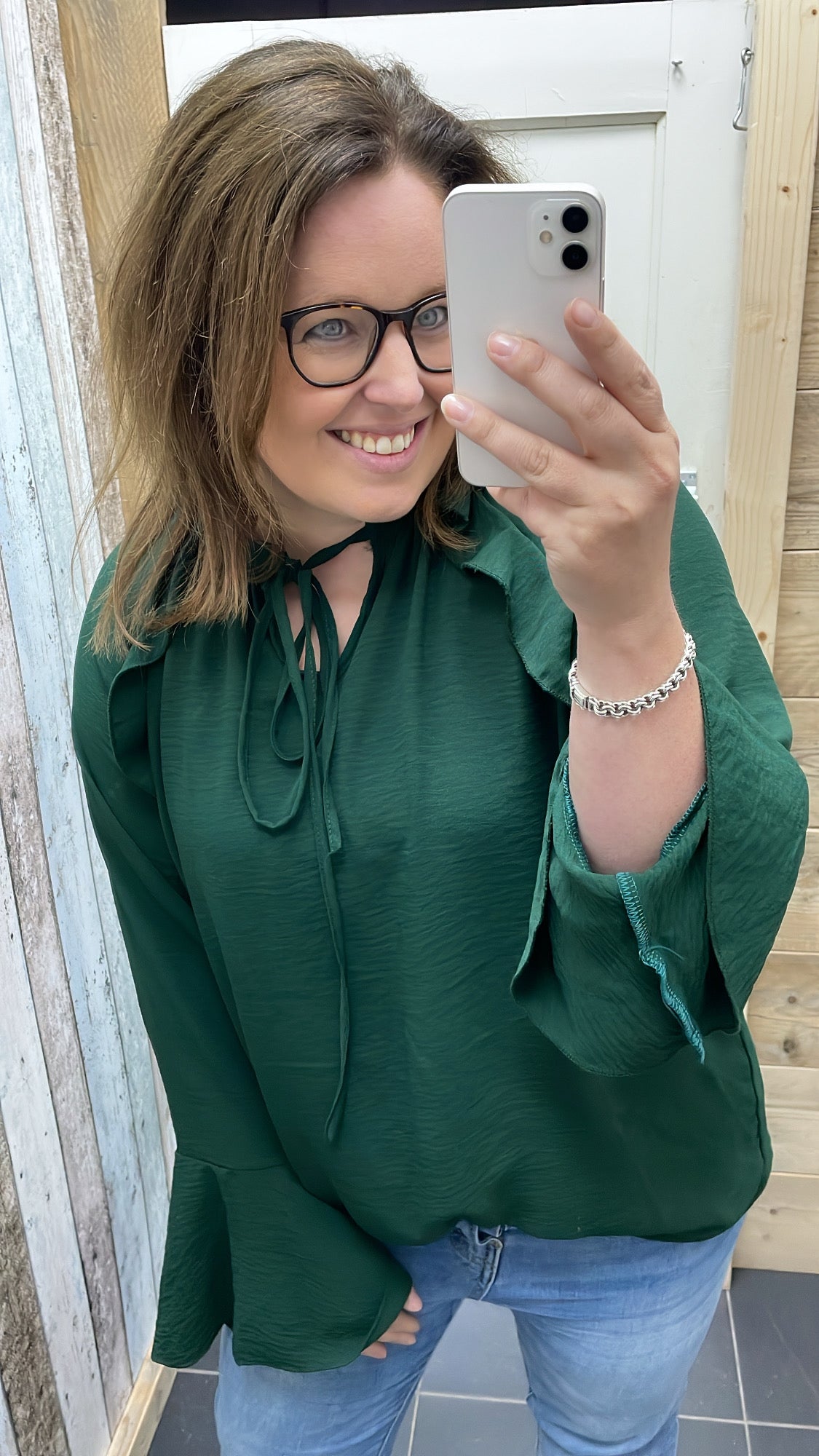 PS BLOUSE ‘TROMPETMOUW’ | DONKERGROEN