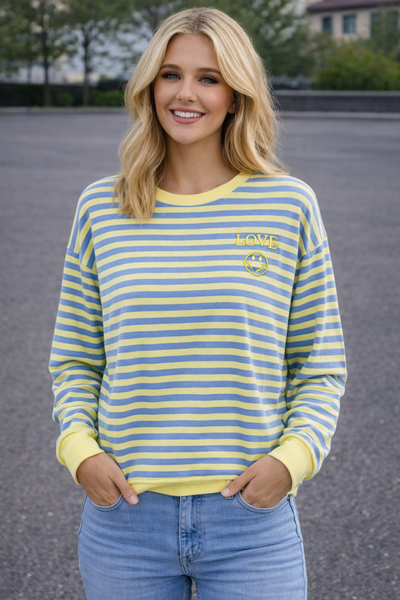 TOP 'LOVE/SMILEY' | BLAUW/GEEL