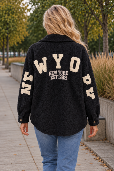 PS BOUCLÉ VEST 'NY' | ZWART