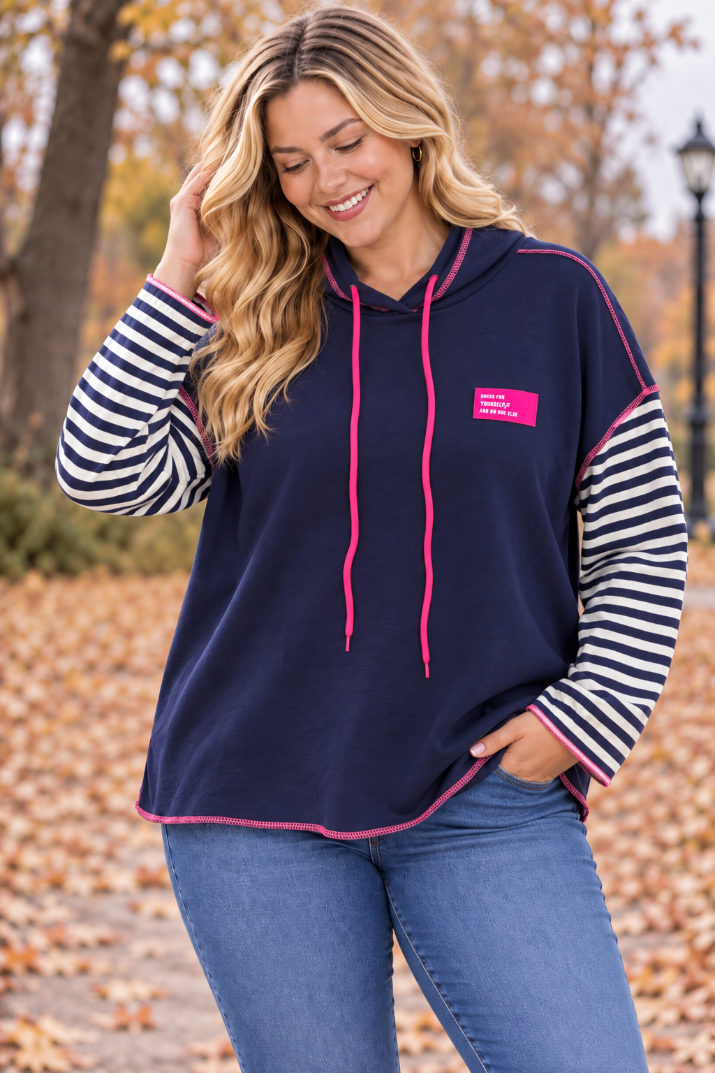 PS HOODIE 'STREPEN' | NAVY