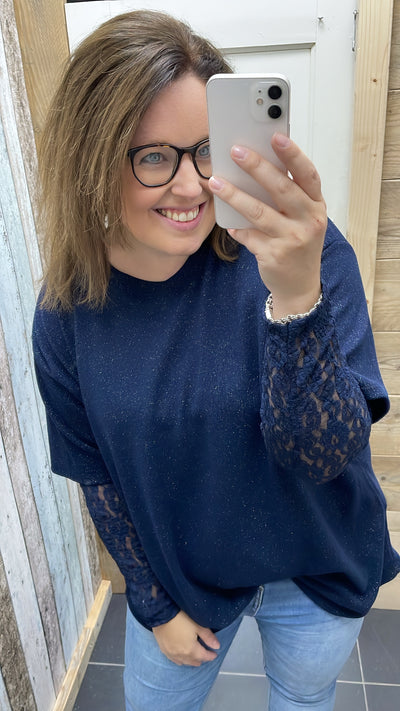 PS TOP 'GLITTER KANT' | NAVY