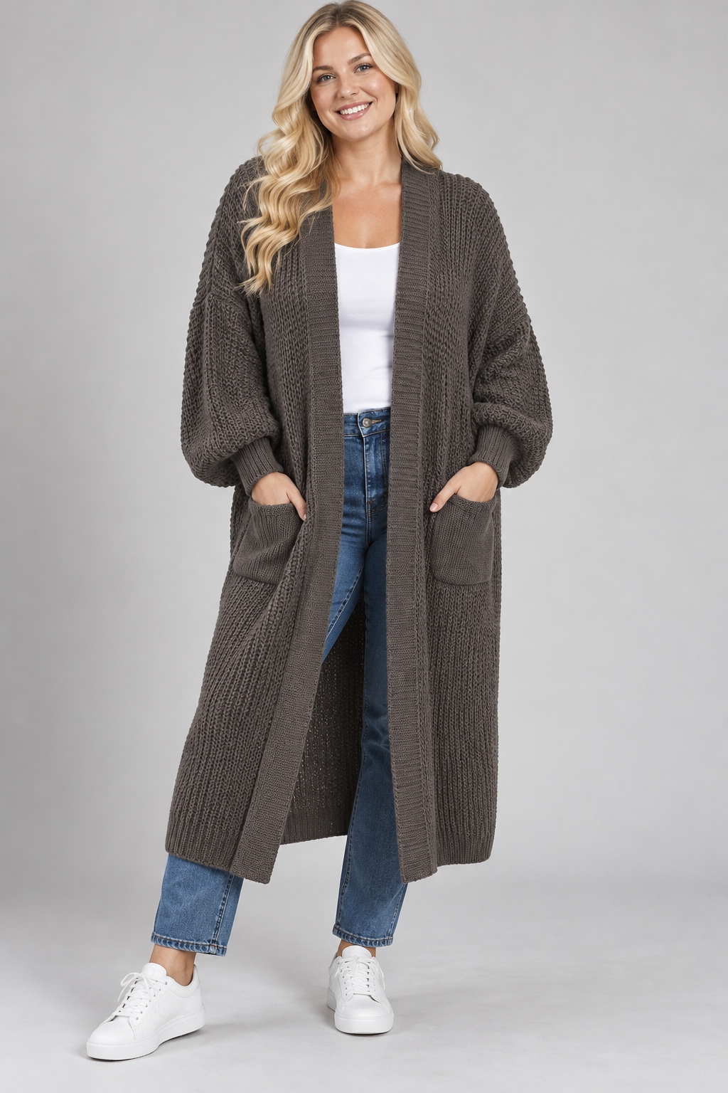 PS VEST LANG 'POFMOUW' | DONKER TAUPE