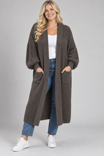 PS VEST LANG 'POFMOUW' | DONKER TAUPE