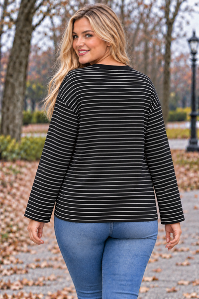 PS TOP 'AUTUMN STREPEN' | ZWART