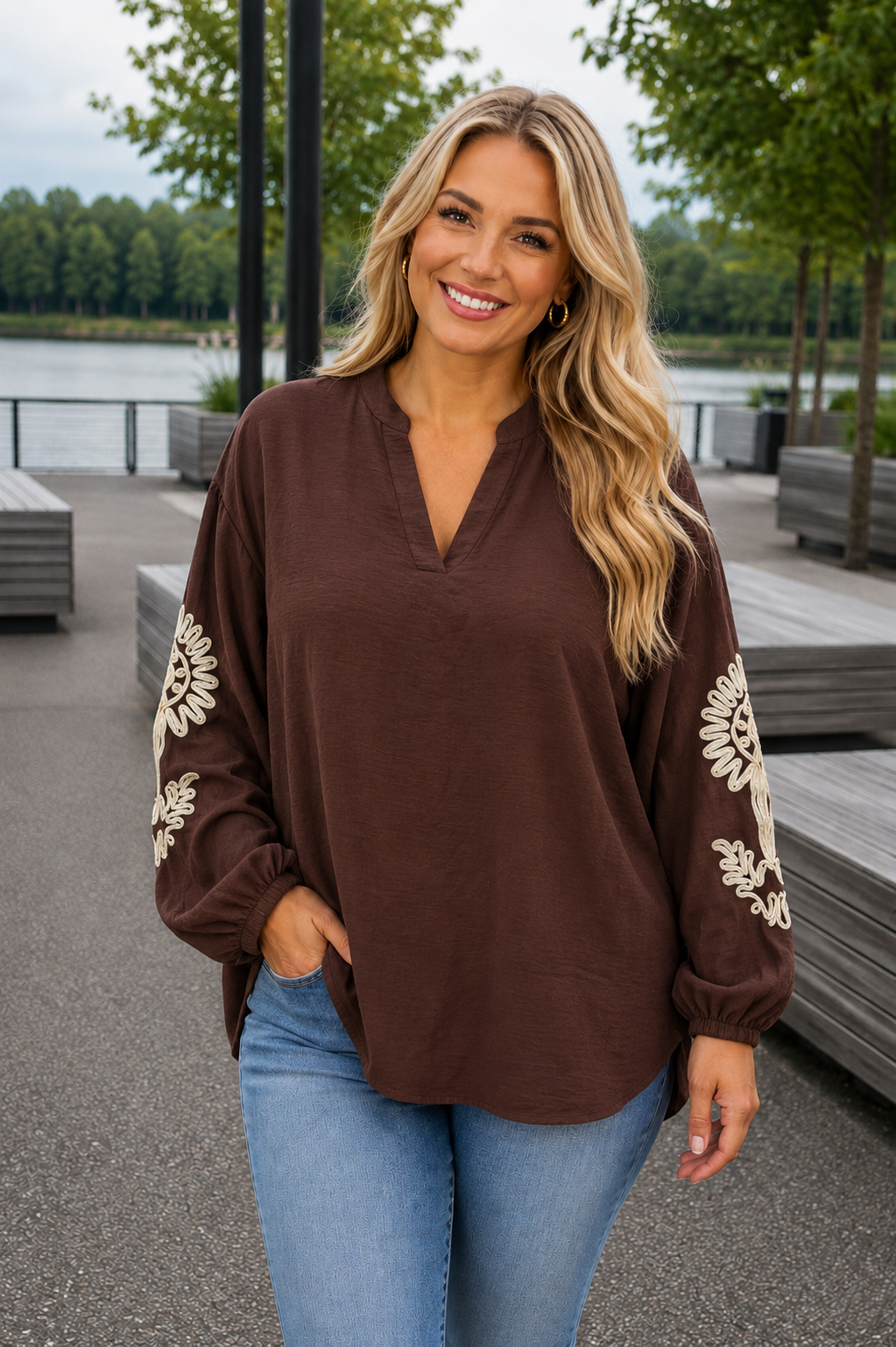PS BLOUSE 'BORDUURSEL' | BRUIN