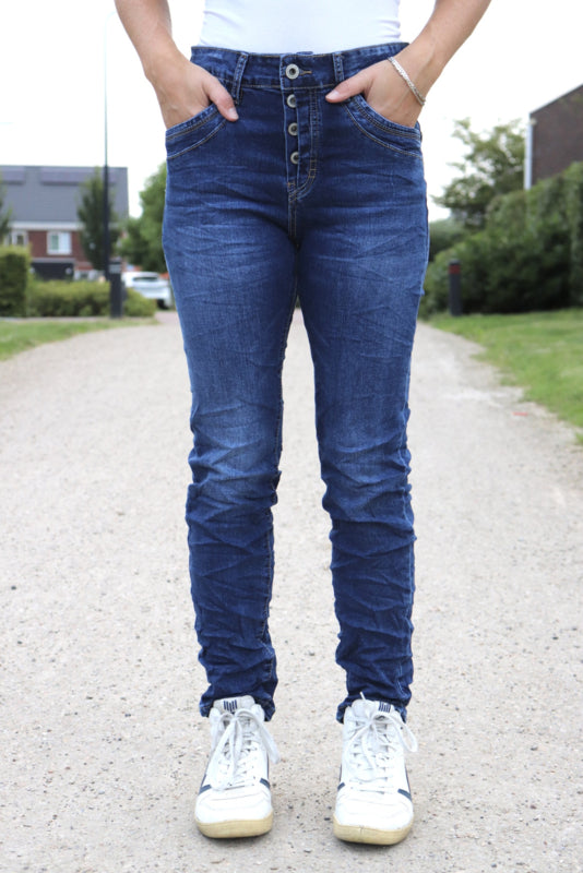 KAROSTAR 'ZIGZAG KNOPEN' | DONKER JEANS