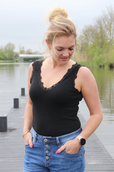 TOP 'RIBBEL KANT' | ZWART